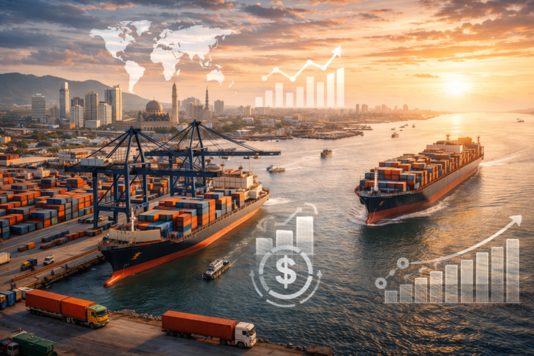 Port maritime avec navires porte-conteneurs - transport maritime et commerce international