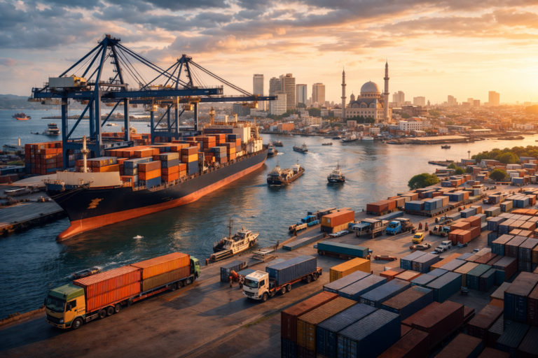 Port de Cotonou avec conteneurs et grues - logistique maritime en Afrique de l'Ouest